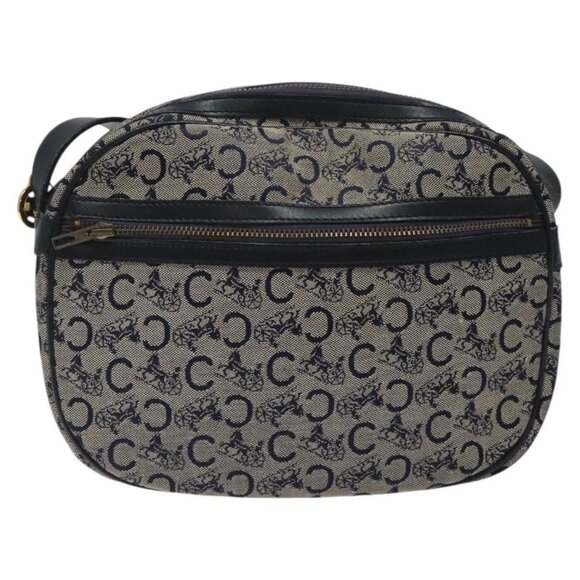 CELINE C Sulky Shoulder Bag Canvas Navy Gold Auth BA1890 - Picture 1 of 16